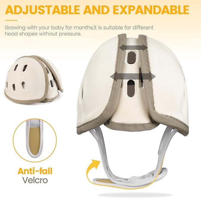 Baby Head Protector for Crawling and Walking, Anti-Collision Soft Infant Helmet for 6-24 Months, Breathable & Ultra-Lightweight & Expandable and Adjustabl (Brown Bear)