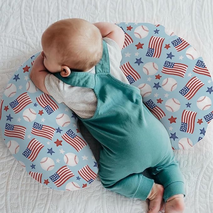 American Flag Baseball Baby Nursing Pillow Covers for Boy Girl 4th of July Baseballs Stars Nursery Pillowcase for Breastfeeding Pillows Patriotic Sports Soft Stretchy Slipcovers for Newborn Infant