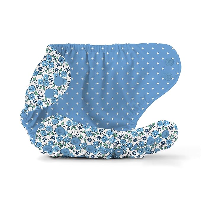 Esembly Cloth Diaper Cover - Reusable Swim Diaper, Waterproof, Breathable - Adjustable Outer Layer Over Absorbent Inner for Blowout Protection - Forget-me-not, Size 2 (18-35lbs)