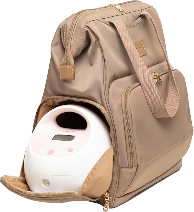 Sarah Wells Norah Breast Pump Backpack for Work & Travel – Insulated Milk Storage, Laptop Sleeve, Stylish Diaper Bag Alternative with Wide-Open Frame – Hands-Free Pumping Bag (Latte)