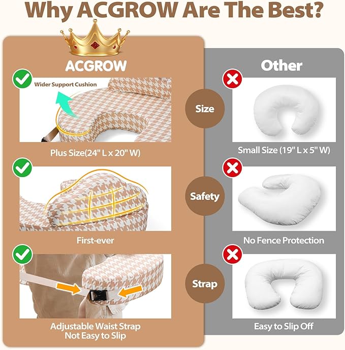 Nursing Pillow - Memory Foam Bottle & Breastfeeding Pillow with Safety Fence - Ergonomic Support, with Wider Breast Feeding Cushion, Adjustable, Removable Cover, Baby Safety Certified Gray