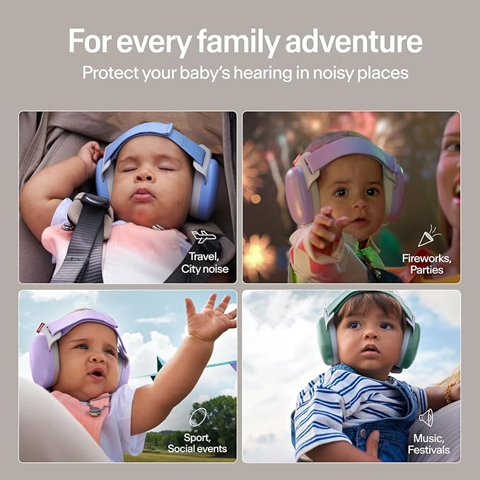 Alpine Muffy Baby Comfort - Protects Hearing for Babies and Toddlers - CE & ANSI Certified - Headband for Safe fit & Comfort - Adjustable for Ages 3-48 Months - 24dB Sound Reduction, Sand