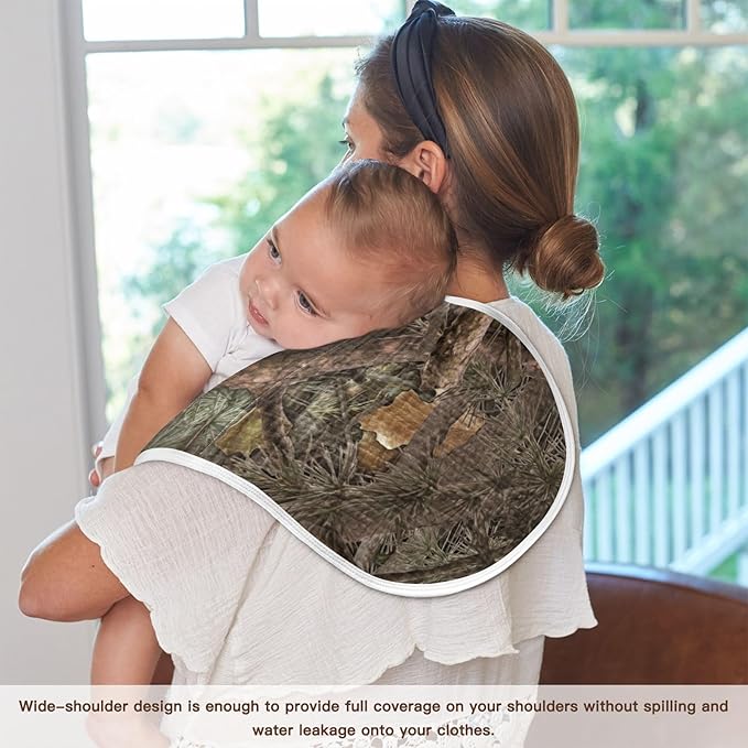 Muslin Burp Cloths for Baby Boys and Girls - 4-Pack Ultra Absorbent Forest Camo Muslin Washcloths, Newborn Towel, Milk Spit Up Rags, Burp Cloth Bib for Unisex, 22 x 11 Inch