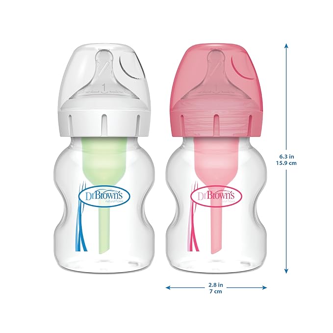 Dr. Brown’s Natural Flow Anti-Colic Options+Wide-Neck Baby Bottle, 5 oz/150 mL, Level 1 Nipple, 1-Pack, 0m+