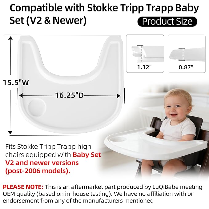 Baby High Chair Tray Compatible with Stokke Tripp Trapp (V2+ Baby Set) Replacement Feeding Tray with Built-In Cup Holder, Smooth Surface for Strong Suction, BPA-Free & Dishwasher Safe - White