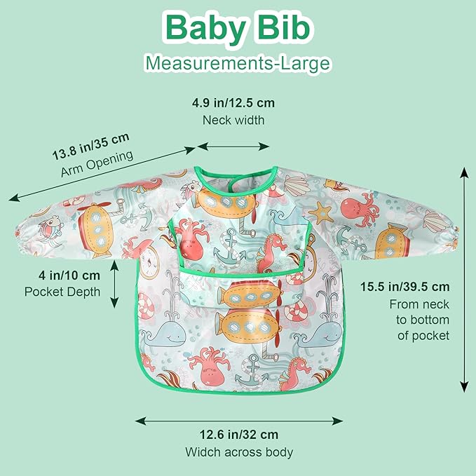 Accmor 4 Pack Long Sleeve Baby Bibs, Waterproof Sleeved Bibs for Eating Feeding, Toddler Baby Girls Boys Smock Bibs