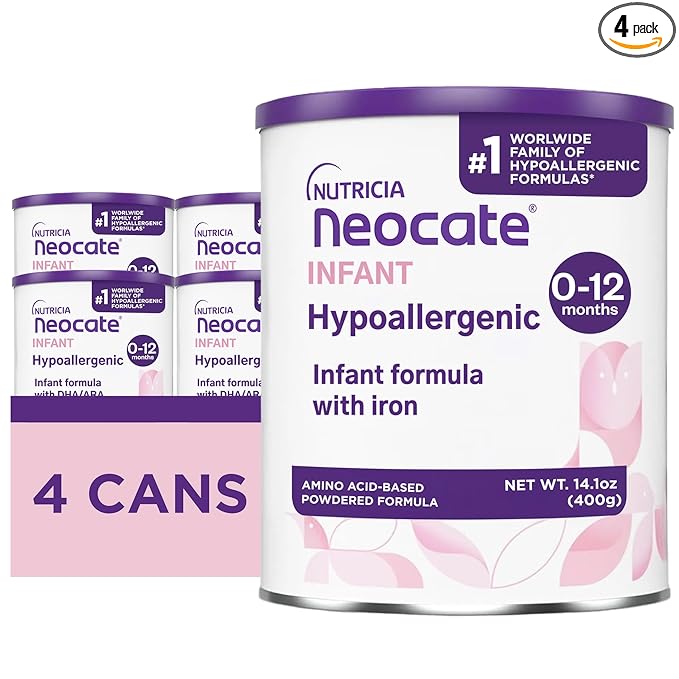 Nutricia Neocate Infant - Food Allergy Relief Hypoallergenic Baby Formula with Amino Acids - Supports Normal Growth - Dairy-Free Infant Formula with DHA, ARA - 0-12 months - 14.1 oz (4-Pack)