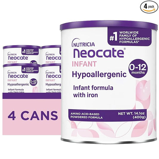 Nutricia Neocate Infant - Food Allergy Relief Hypoallergenic Baby Formula with Amino Acids - Supports Normal Growth - Dairy-Free Infant Formula with DHA, ARA - 0-12 months - 14.1 oz (4-Pack)