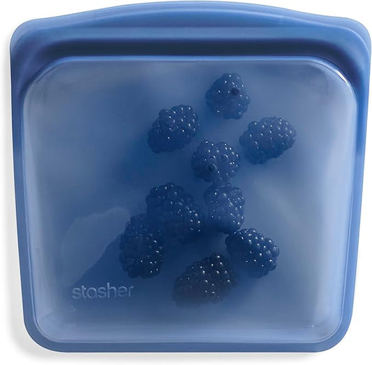 Stasher Silicone Reusable Storage Bag, Sandwich Bag, Reusable Freezer Bag, Microwave, Dishwasher, Oven Safe, Sous Vide, Lunch Container, Eco Friendly, Leak-free, Food Storage Bag, 28 oz, Deep Ocean | Reusable Food Bag