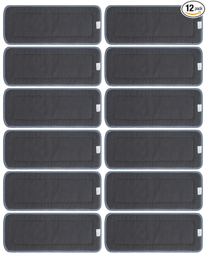 Babygoal Baby 5-Layer Charcoal Rayon from Bamboo Reusable Liners for Cloth Diapers Nappies,Pack of 12 Inserts,12ZTN