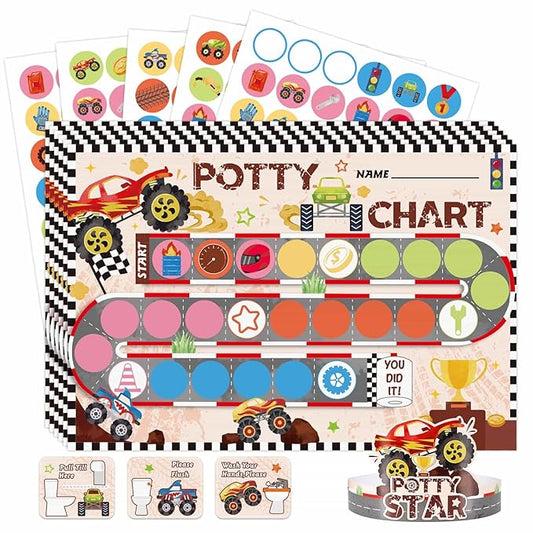 WERNNSAI Potty Training Chart - Monster Truck Toilet Training Reward Chart with 270 Potty Training Stickers Crown Sticker Chart for Girls Toddler Kids Potty Training for Ideal Gift Birthday