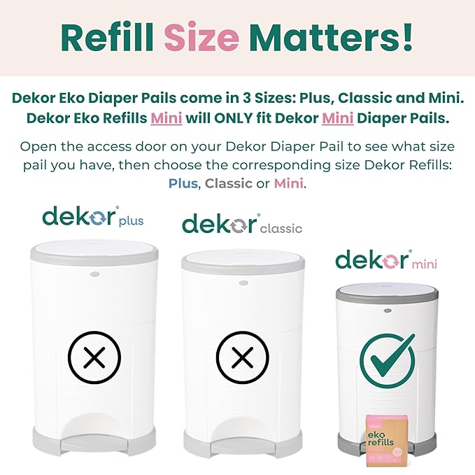 Diaper Dekor MINI Refills, 2 Count ONLY Eco-Friendly Diaper Pail Refills Made With 70% Recycled Materials Quicker, Easier & More Cost Effective than Trash Bags Unscented (Pack of 12)