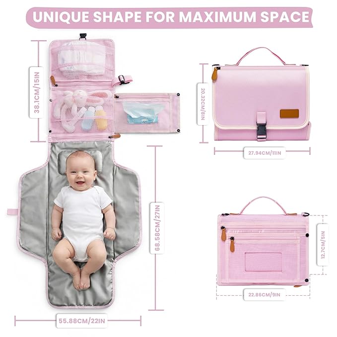 UBRAVOO Portable Diaper Changing Pad - Baby Diaper Changer Travel Bag with Wipes Pocket, Smart Design Portable Changing Mat, Infant Travel Station Kit, Gift for Newborn Girl & Boy (Pink)