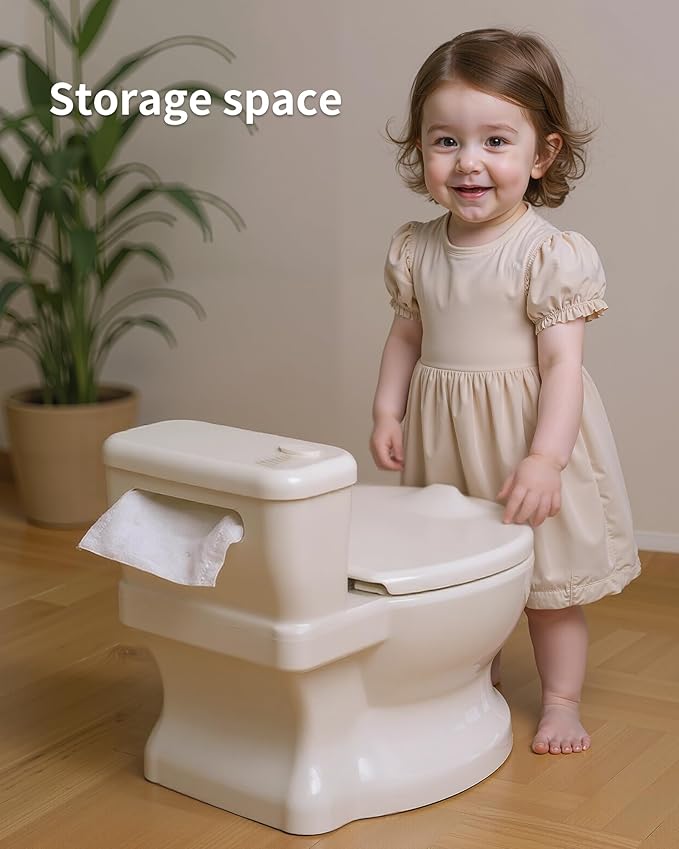 Realistic Potty Training Toilet - Flushing Sounds, Wipes Storage, Disposable Liners, Easy to Clean for Toddler Boys and Girls, White