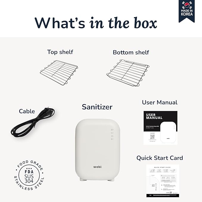WABI UV LED 3-in-1 Sanitizer & Dryer MINI Box | Disinfect, Dry, & Store Everyday Items, Baby Feeding Gear, and Electronics | Touch Control, LED (No Mercury) | Smart Storage Mode | Fits 4-6 Baby Bottle