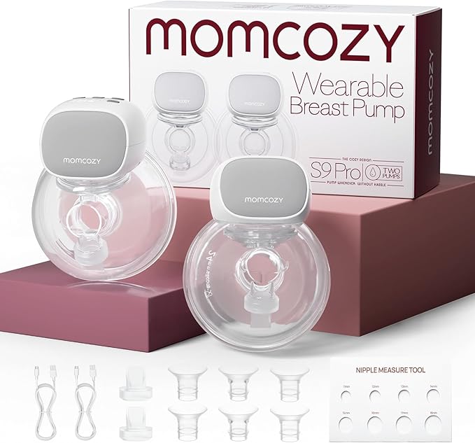 Momcozy S9 Pro Upgraded Wearable Breast Pump, Hands-Free Design with Extended Battery Life & LED Display, Double Electric Portable Pump with 2 Modes & 9 Levels, 24mm, 2-Pack, Gray Color