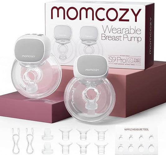 Momcozy S9 Pro Upgraded Wearable Breast Pump, Hands-Free Design with Extended Battery Life & LED Display, Double Electric Portable Pump with 2 Modes & 9 Levels, 24mm, 2-Pack, Gray Color