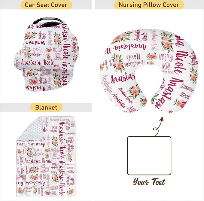 Customizable Flowers Baby Nursing Pillow Cover - Add Your Baby's Name, Ultra-Soft Stretch Fabric, Fits Standard Nursing Pillows, Ideal for Baby Showers Style 10