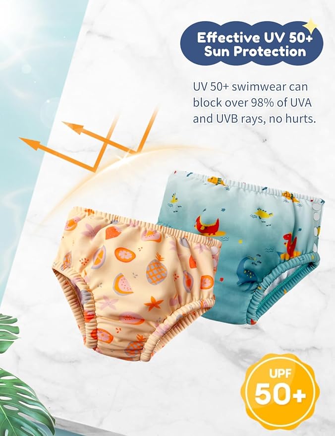 weVSwe Baby Reusable Swim Diaper Girls UPF 50+ Washable Newborn Absorbent Swimming Diapers Orange Fruits 18-24 Months