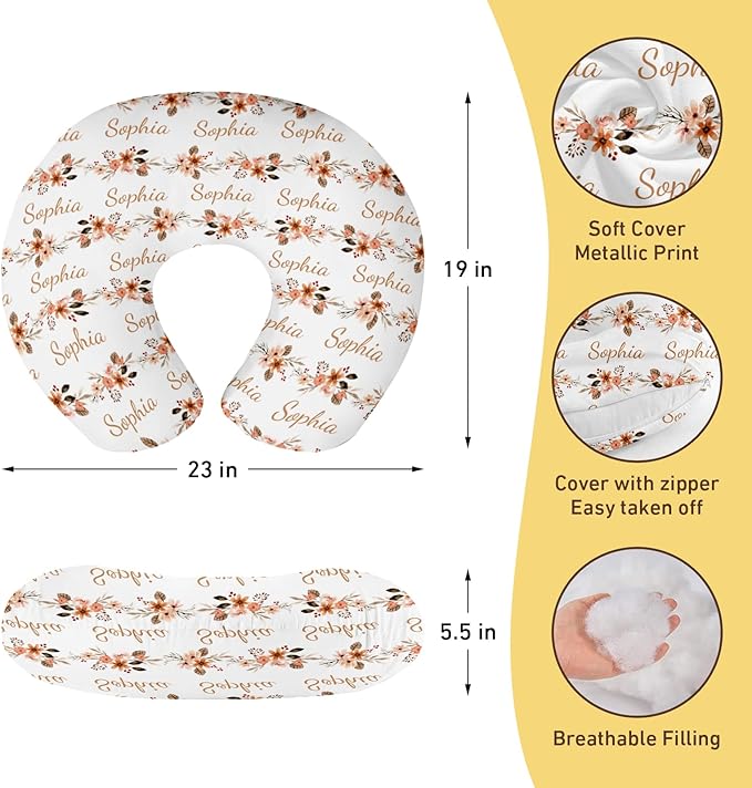 Customizable Flowers Baby Nursing Pillow Cover - Add Your Baby's Name, Ultra-Soft Stretch Fabric, Fits Standard Nursing Pillows, Ideal for Baby Showers Style 05