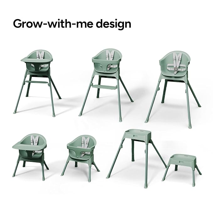 Mompush Olli 7-in-1 Convertible High Chair for Babies and Toddlers – Adjustable Height & Footrest, Dishwasher-Safe Tray, Compact Foldable Design for Easy Storage & Travel, Lightweight Yet Durable