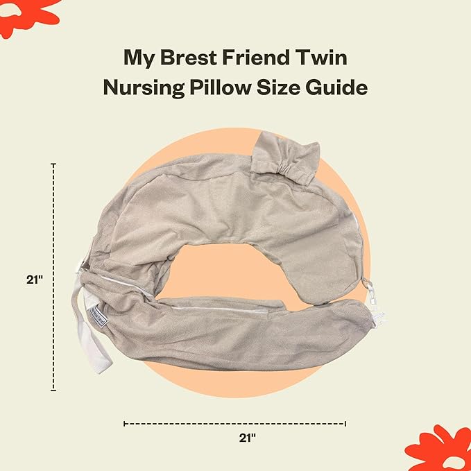 My Brest Friend Twin Nursing Pillow Cover – New and Improved with Integrated Waterproof Liner, Slipcovers for Baby - Adjustable Fit, Easy Care, Durable - Twin Nursing Pillow Not Included, Soft Sand