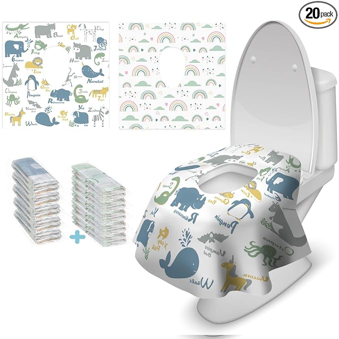 Blissful Diary 20 Pcs Toilet Seat Covers Disposable for Toddlers & Adults, Extra Large Waterproof, Portable Package for Travel, Kids Potty Training