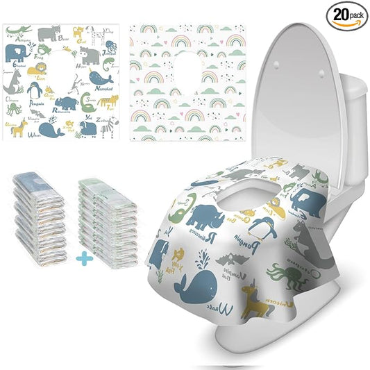 Blissful Diary 20 Pcs Toilet Seat Covers Disposable for Toddlers & Adults, Extra Large Waterproof, Portable Package for Travel, Kids Potty Training