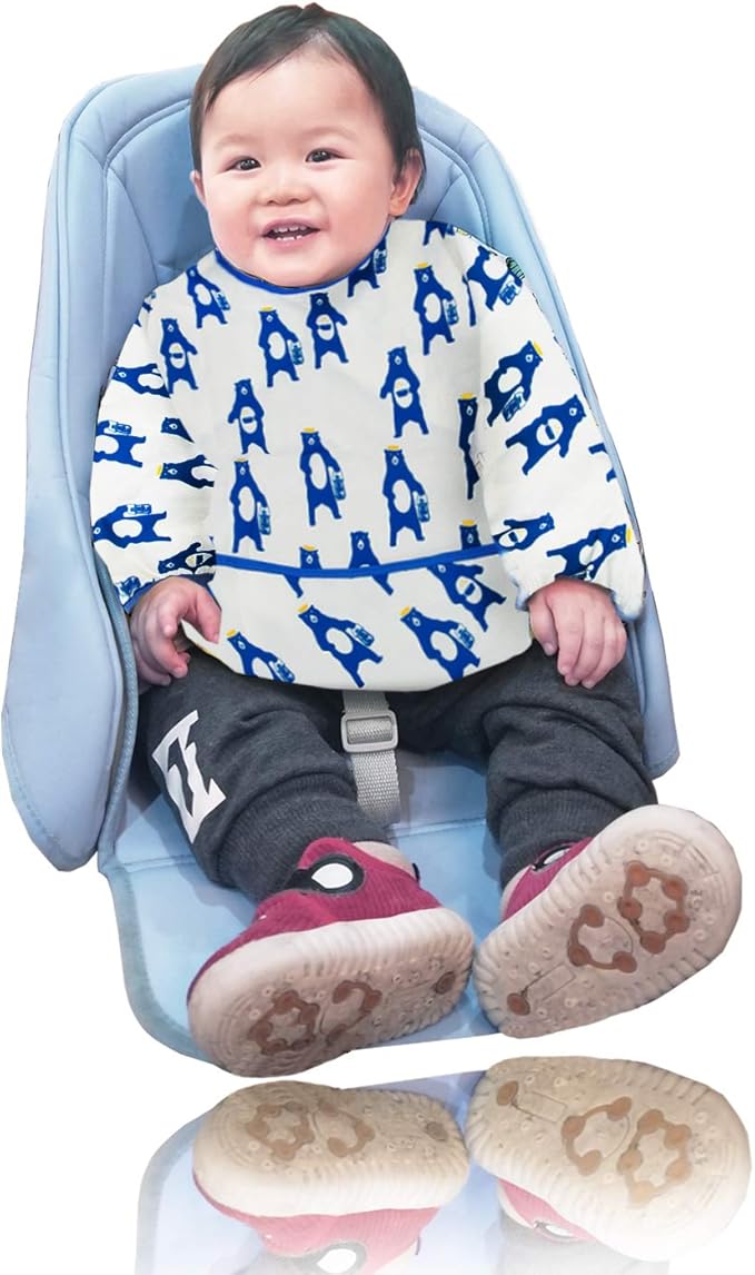 3 Pcs Long Sleeved Bib Set|Baby Waterproof Bibs with Pocket Bundle|Toddler Bib with Sleeves|Stain Resistance Smock 6-24 Month