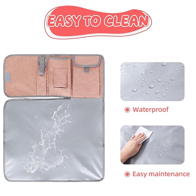 Portable Diaper Changing Pad, Large Foldable Baby Travel Changing Mat with Storage Pocket for Wipes & Diapers, for Nursery, Car, Outdoor Use (Park, Beach)