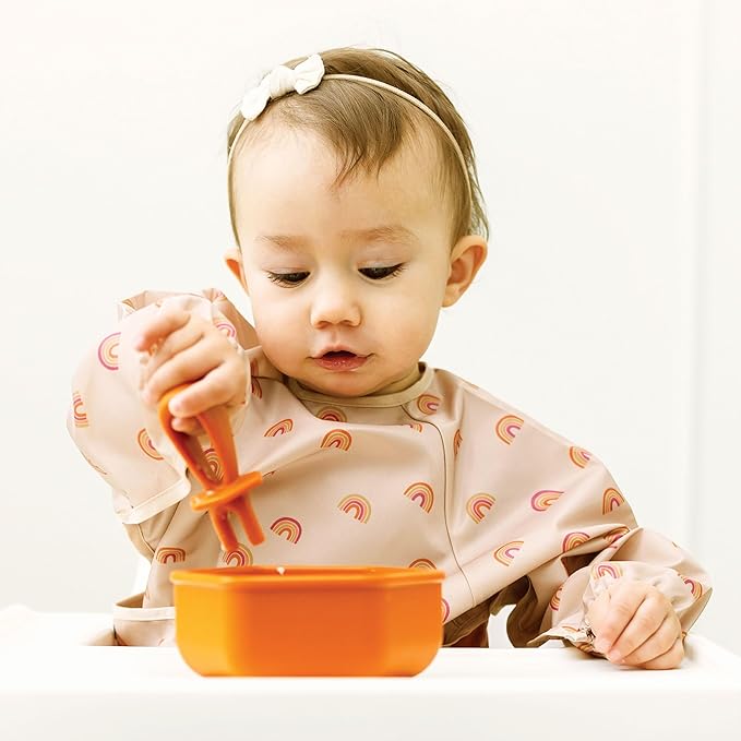 Tiny Twinkle Long Sleeve Bib for Babies & Toddlers | Waterproof Smock Bib for Eating | Machine Washable & Mess-Proof Feeding Essentials | Newborn Shower Gift (Boho Rainbow, 6–24M)
