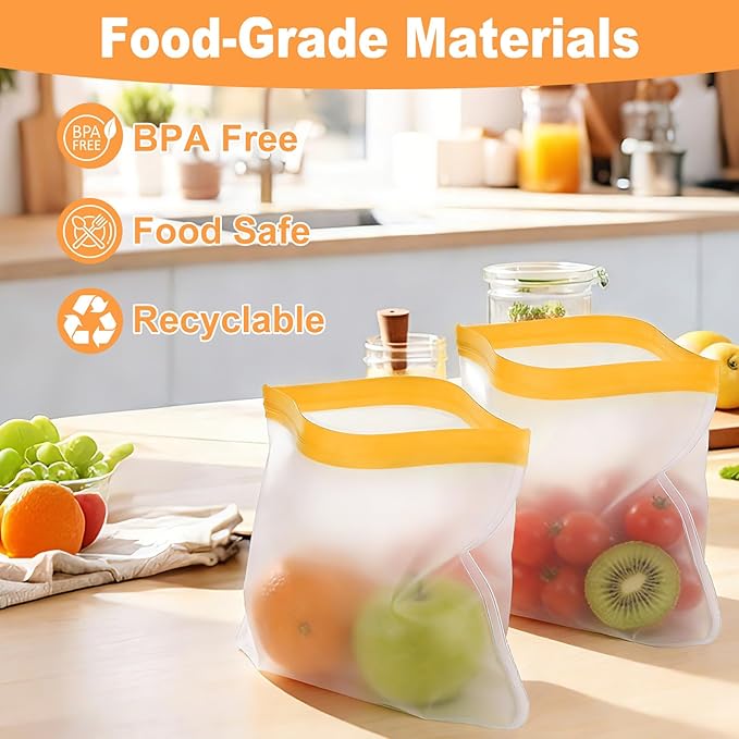 Serfeymi 20 Pack Reusable Gallon Freezer Bags Dishwasher Safe, Extra Thick Reusable Plastic Bags BPA Free, Leak Proof Food Storage Bags with 3 Sizes for Meat, Travel - 8 Gallon 6 Sandwich 6 Snack