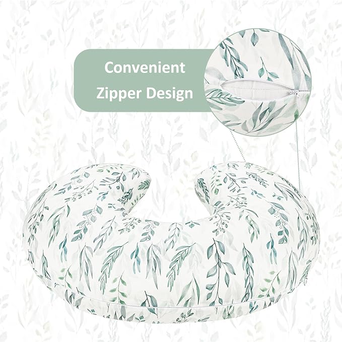 DILIMI 2 Pack Nursing Pillow Cover, Stretchy Removable Case for Breastfeeding Pillows, Ultra Soft Comfortable Slipcover for Baby Girl and Boy, Green Leaf