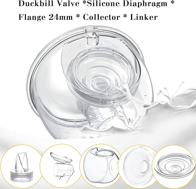 Wearable Breast Pump Milk Collector Cup Accessories,Compatible with TSRETE S12/S9,Kmaier S12 Wearable Breast Pump,Include Duckbill Valve,Silicone Diaphragm,27mm Flange,Milk Collector,Linker