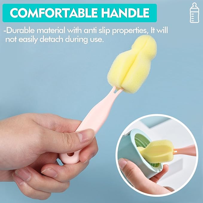 ponge Bottle Brush 6PCS Sponge Nipple Brushes Baby Bottle Nipple Cleaning Brush Long Handle Baby Milk Bottle Brush (6PCS)
