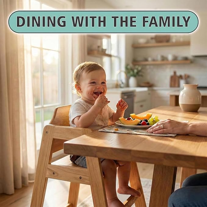 LA Baby Wooden High Chair - Restaurant Style Solid Wood Highchair for Babies and Toddlers - ASTM F404 Safety Certified - Stackable Design - Natural
