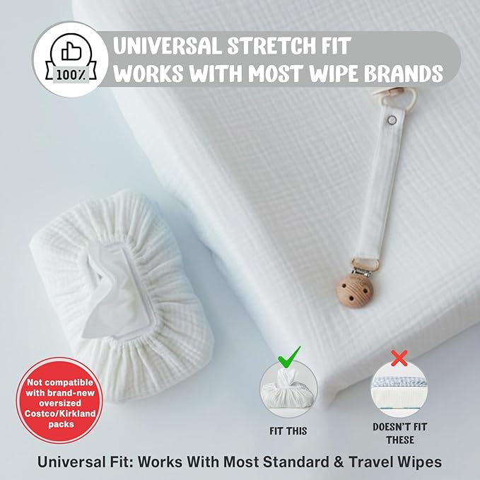 Baby Wipes Cover – Universal Size, One Size Fits All Wipes Packages | Muslin Cotton Tissue Cover for Nursery, Diaper Bag & Changing Table, Station | Gingham & Neutral Patterns (Cream)