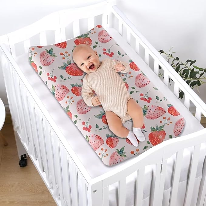 Strawberry Diaper Changing Pad Cover for Boy Girl 32"x16" Soft & Breathable Changing Pad Cover Wipeable Baby Change Table Mat Comfy Bassinet Cradle Mattress Sheets