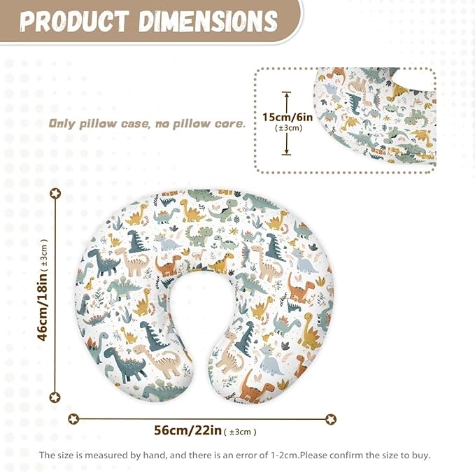 Dinosaur Nursing Pillow Covers for U-Shaped Nursing Pillow Nursing Pillow Case for Newborn Boys Girls Hidden Zipper Design Soft and Skin-Friendly Breathable