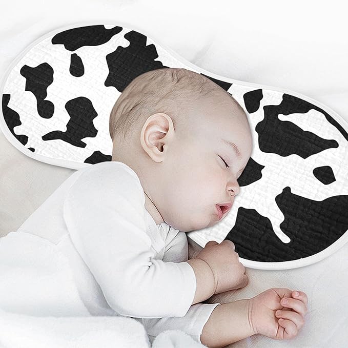Muslin Burp Cloths for Baby Boys and Girls - 4-Pack Ultra Absorbent Cow Print Muslin Washcloths, Newborn Towel, Milk Spit Up Rags, Burp Cloth Bib for Unisex, 22 x 11 Inch
