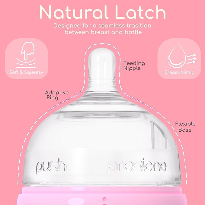 Baby Bottles with Built-in Formula Dispenser, Anti-Colic Wide Neck Design for Newborn Feeding and Everyday Baby Essentials, 9 Oz Medium Flow (2 Pack), Stylish White