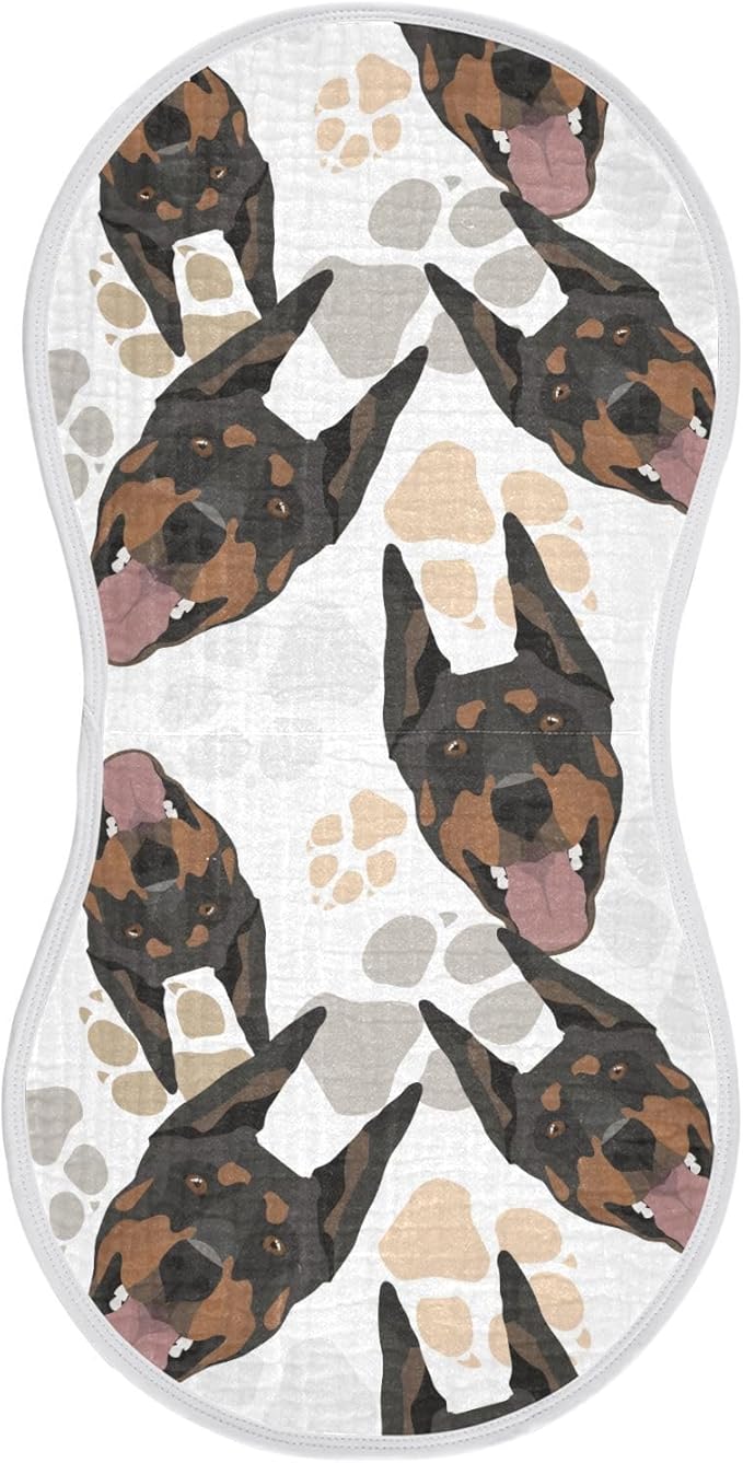 Muslin Burp Cloths for Baby Boys and Girls - 1-Pack Ultra Absorbent Doberman Dog Muslin Washcloths, Newborn Towel, Milk Spit Up Rags, Burp Cloth Bib for Unisex, 22 x 11 Inch