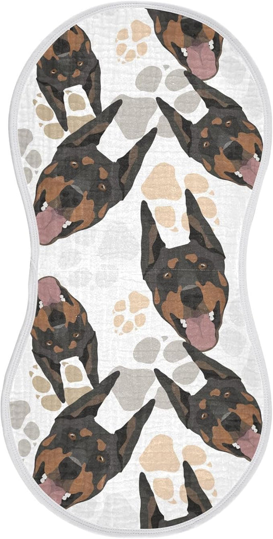 Muslin Burp Cloths for Baby Boys and Girls - 1-Pack Ultra Absorbent Doberman Dog Muslin Washcloths, Newborn Towel, Milk Spit Up Rags, Burp Cloth Bib for Unisex, 22 x 11 Inch