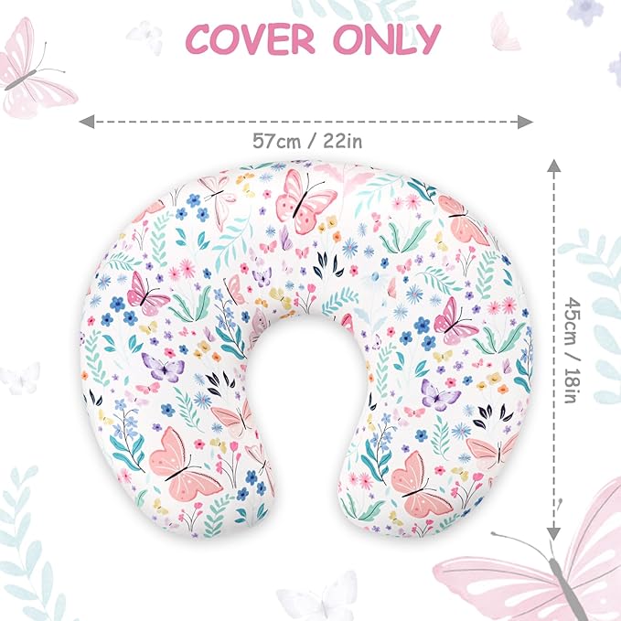 Nursing Pillow Cover, Ultra Soft Breastfeeding Pillow Covers for Newborn Baby Boys and Girls, Easy Removal and Machine Washable Slipcover, Pillowcase Only (Butterfly)