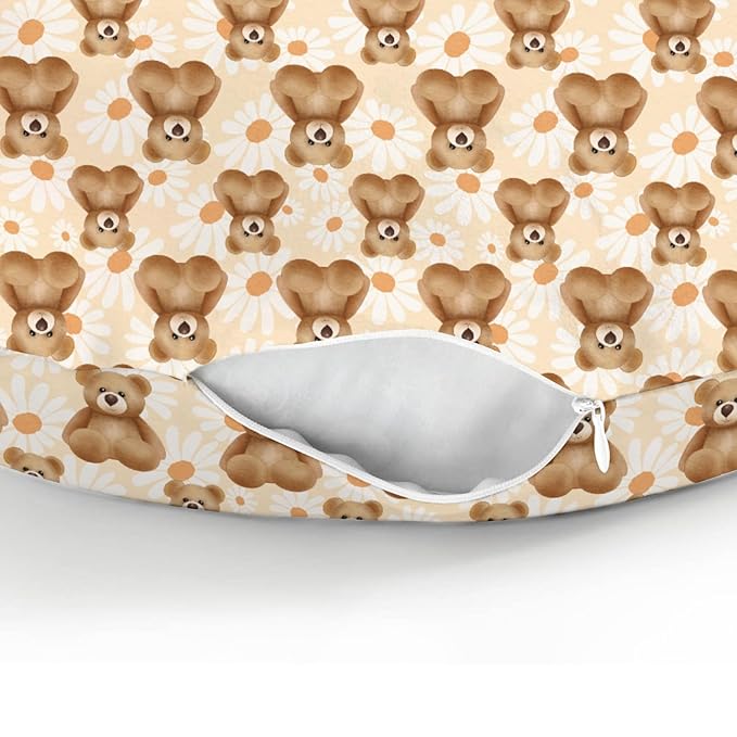 Vintage Bear Daisy Baby Nursing Pillow Covers for Boy Girl Retro Bears Boho Floral Nursing Slipcovers for Breastfeeding Pillows Boho Animals Soft Stretchy Removable Covers for Newborn Infant