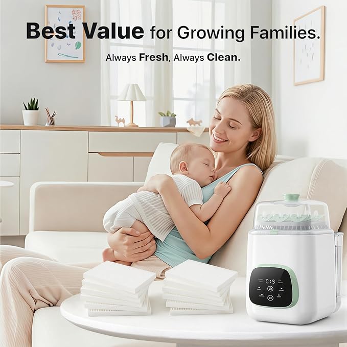 12 Pack Filter Replacement Compatible with Momcozy KleanPal Pro Baby Bottle Washer, 99.97% Filtration Efficiency, Air Filters for Drying, Essential Baby Bottle Cleaner Accessories