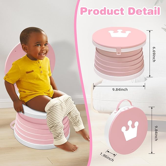 Portable Potty Chair for Toddlers with Splash-Proof Design, Foldable Travel Potty with Bag & 30 Refills - Kids Toilet for Car, Camping, Indoor - Easy Clean Baby Potty Training Seat(White-Pink)