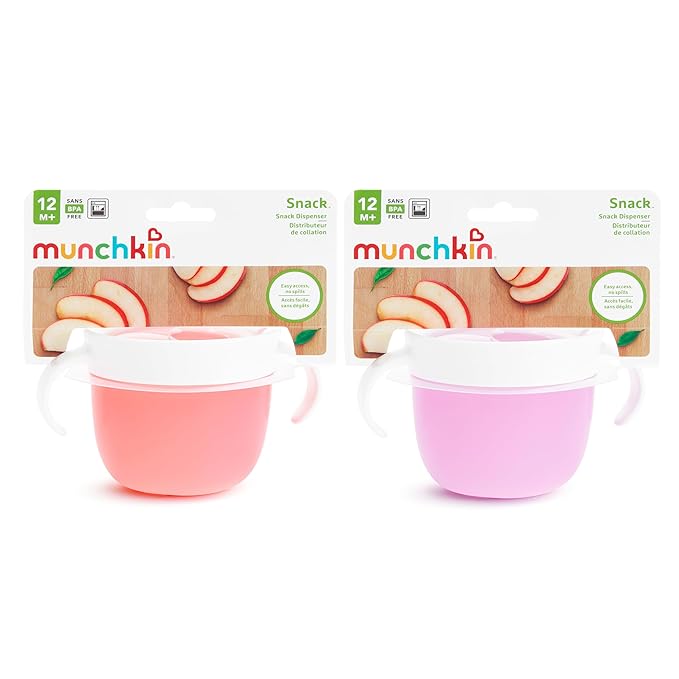 Munchkin Snack Catcher Toddler Snack Cups, No Spil, 2 Pack Containers, Pink/Purple