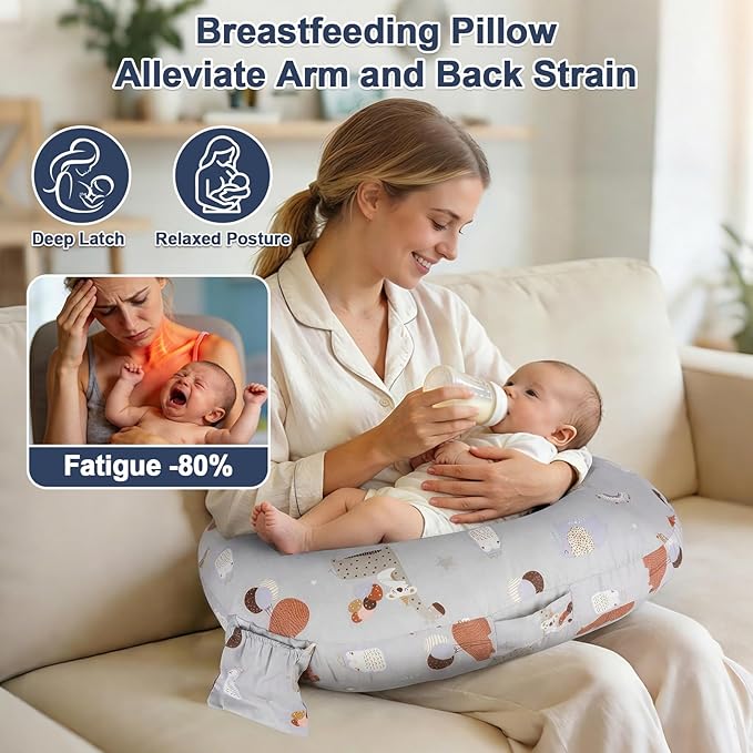 x-vesolje Plus Size Nursing Pillow Wider Support, Breastfeeding Pillow with Adjustable Strap Fit All Body Type, Ergonomic Breast Feeding Pillow, Baby Feeding Pillow for Mom- Max Size/Animal Gray