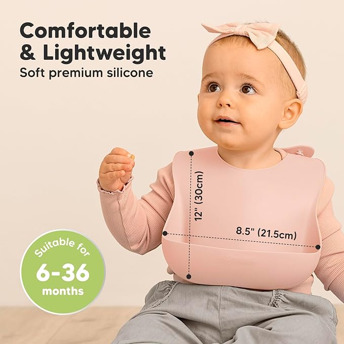 KeaBabies 2-Pack Silicone Bibs for Babies, Toddlers Girl, Boy – Sturdy Food-Grade Baby Bibs for Eating, Large Food Catcher, Clean & Put On Easily, Waterproof Toddler Feeding Essentials (Mellow)
